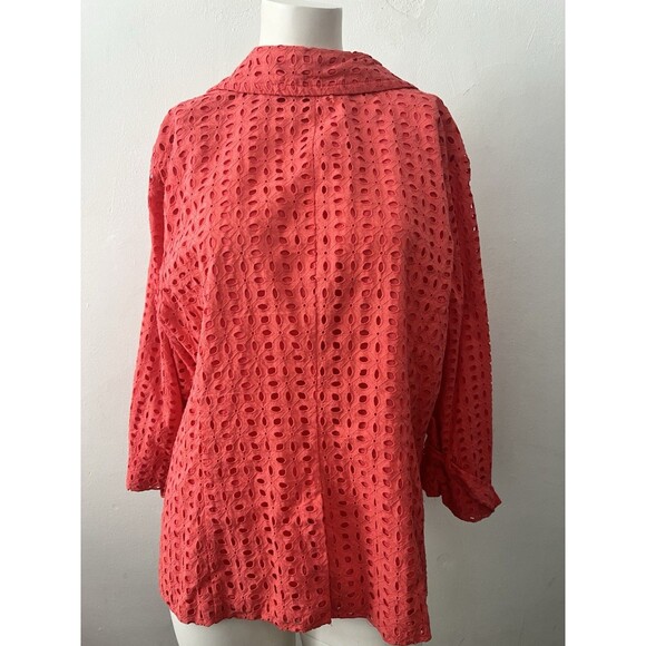 Charter Club Eyelet Boho Garden Jacket Size 1X button down pink Casual Preppy - Picture 2 of 8